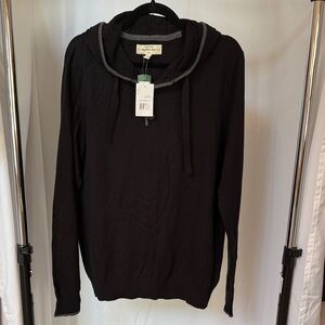 NEW Hawker Rye Kerr Cashmere Cotton Henley Hoodie Sweater - black - large